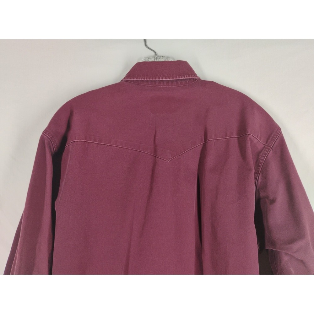 Vtg Wrangler 17 1/2 Mens XL Maroon Raw Edge Western Pearl Snap Button Up Shirt - Picture 6 of 11